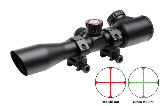 Truglo Tru-Brite Extreme Tactical Compact Rifle Scope with Rings - 4x32mm Dual Color Illum. Mil-Dot 4" TG8504TL