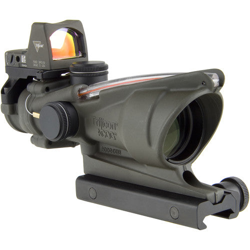 Trijicon ACOG 4x32 Dual Illum Riflescope & 3.25 MOA Red Dot Type 2 RMR Sight Kit DI .223 Red Chevron Reticle, Cerakote OD Green TA31-D-100569