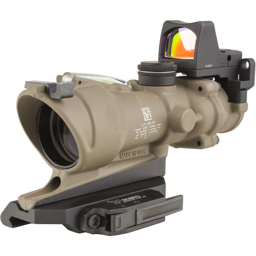 Trijicon ACOG 4x32 ECOS Dual Illum Green Crosshair 5.56 Reticle w/Iron Sights QR Mount - LED 3.25 MOA Red RMR Type 2 - FDE TA31-D-100554