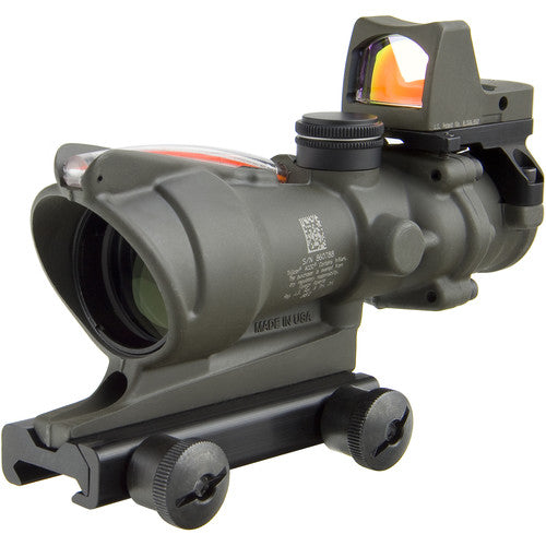 Trijicon ACOG 4x32 Dual Illum Riflescope & 3.25 MOA Red Dot Type 2 RMR Sight Kit DI .223 Red Chevron Reticle, Cerakote OD Green TA31-D-100569