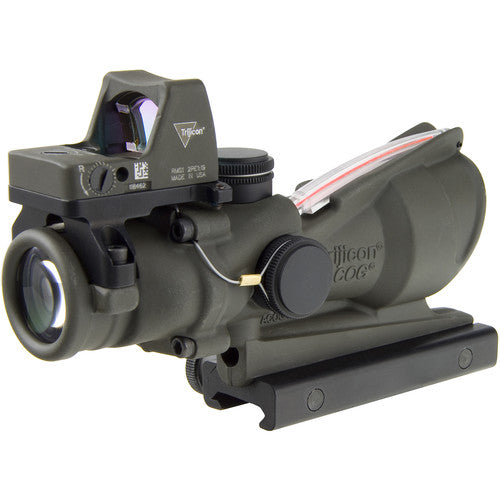 Trijicon ACOG 4x32 Dual Illum Riflescope & 3.25 MOA Red Dot Type 2 RMR Sight Kit DI .223 Red Chevron Reticle, Cerakote OD Green TA31-D-100569