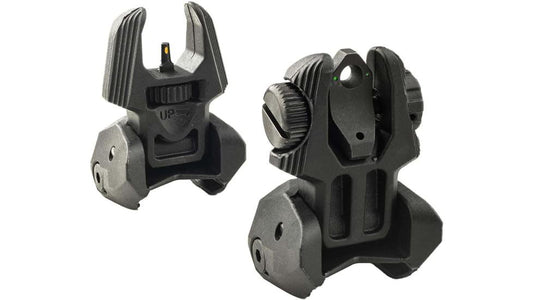 Meprolight Mepro FRBS - Self Illuminated Flip Aluminum Black Back-up Rifle Sights 2 Dot Rear/Green Hyper Bright Front