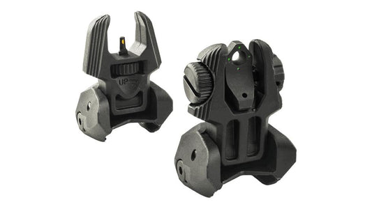 Meprolight Mepro FRBS - Self Illuminated Flip Aluminum Black Back-up Rifle Sights 4 Dot Rear/Green Hyper Bright Front