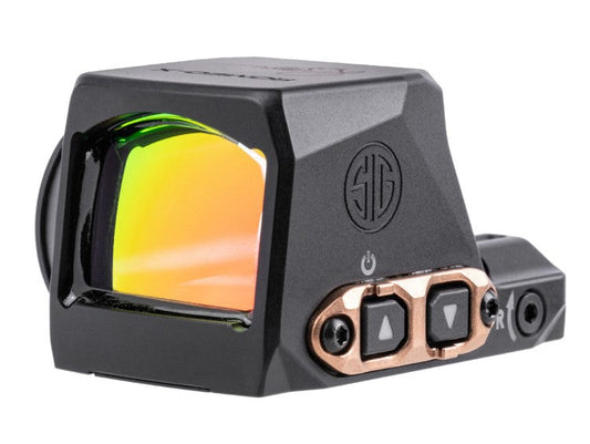 Compact SIG SAUER Romeo-x Rose 2moa Cir Dot Blk SORX1208 micro reflex sight for optics-ready pistols. Durable design.