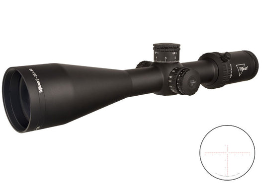 Trijicon Tenmile 5-25x50 SFP w/ Red MRAD Center Dot, 30mm, Matte Black Riflescope 3000011 for precision long-range shooting.