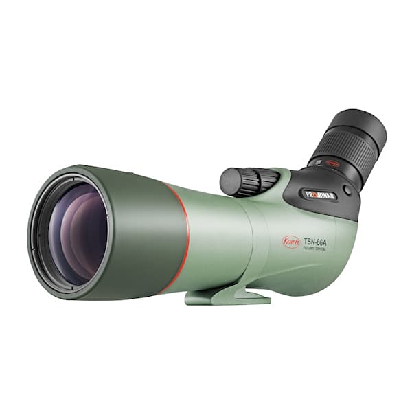 Kowa TSN-66A PROMINAR 25-60x66 Angled Spotting Scope Kit features pure fluorite optics for exceptional clarity.